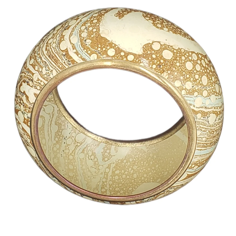 Vintage bangle bracelet brass‎ and enamel cream, aqua, tan